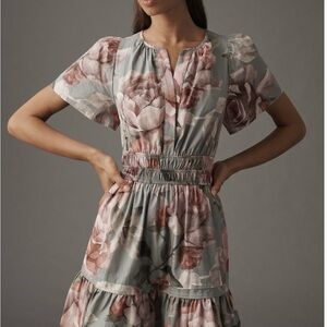 Anthropologie Pink and Gray Floral Dress